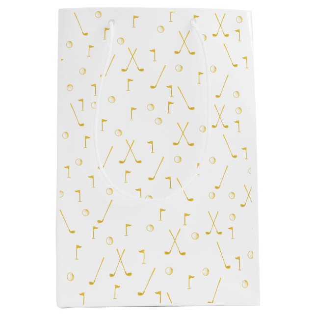 Bolsa De Regalo Mediana Elegante Patrón de Golf de Oro Moderno Golfer Blan (Anverso)