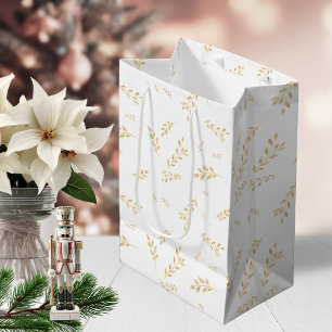 Bolsa De Regalo Mediana Elegante patrón de hojas botánicas de Relieve meta