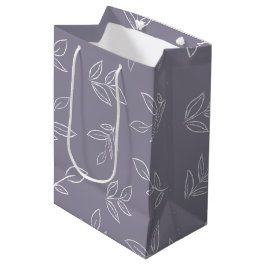 Bolsa De Regalo Mediana Elegante Patrón de hojas mínimas violetas