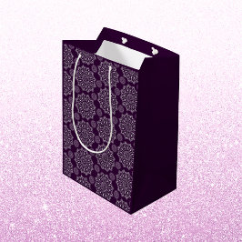 Bolsa De Regalo Mediana Elegante patrón de mandala diwali de plata púrpura