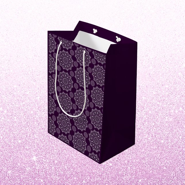 Bolsa De Regalo Mediana Elegante patrón de mandala diwali de plata púrpura (Subido por el creador)