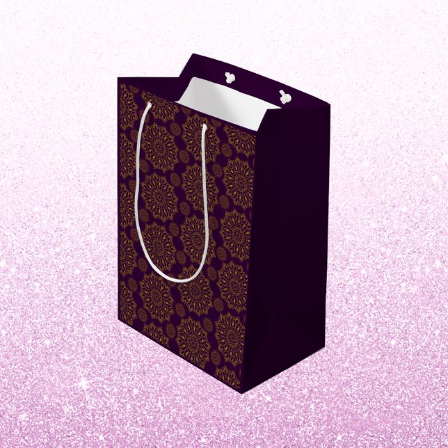 Bolsa De Regalo Mediana Elegante patrón de mandala oro morado diwali (Subido por el creador)