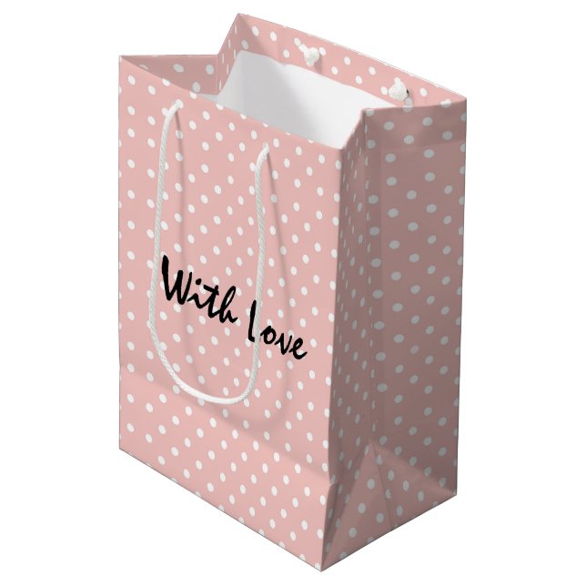 Bolsa De Regalo Mediana Elegante Patrón De Punto De Polka Rosa Con Amor (Angulo Anverso)