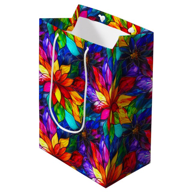 Bolsa De Regalo Mediana Elegante patrón de vidrio manchado de arcoiris (Angulo Anverso)