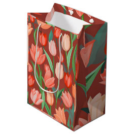 Bolsa De Regalo Mediana Elegante Patrón Floral de Tulipán - Primavera Roja