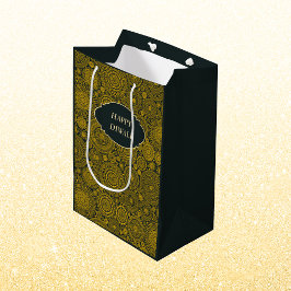 Bolsa De Regalo Mediana Elegante patrón mandala personalizado oro verde di