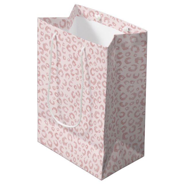 Bolsa De Regalo Mediana Elegante patrón Rosa Purpurina Oro Leopard (Angulo Anverso)