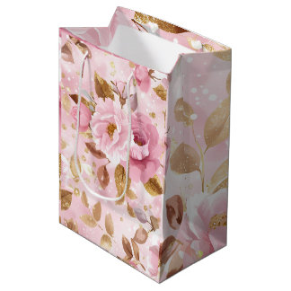 Bolsa De Regalo Mediana elegante patrón rosa sin costura con flores rosas