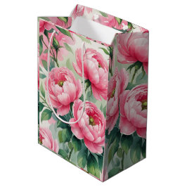 Bolsa De Regalo Mediana Elegante Peonía Floral Rosa