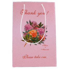 Bolsa De Regalo Mediana Elegante peonía rosa floral simple