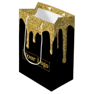 Bolsa De Regalo Mediana Elegante Purpurina de espuma de oro Dris logotipo 