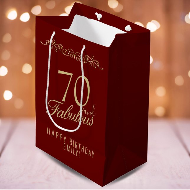 Bolsa De Regalo Mediana Elegante Red 70 y fabuloso Ornamento 70 cumpleaños (Subido por el creador)