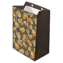 Elegante regalo de patrón botánico marrón amarillo