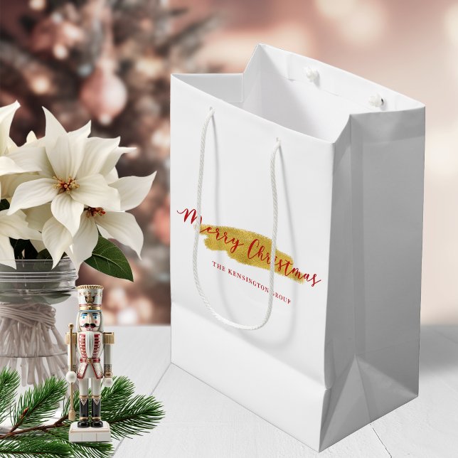 Bolsa De Regalo Mediana Elegante Relieve metalizado dorado de Moda Feliz N (Stylish Chic Gold Foil Merry Christmas Medium Gift Bag)