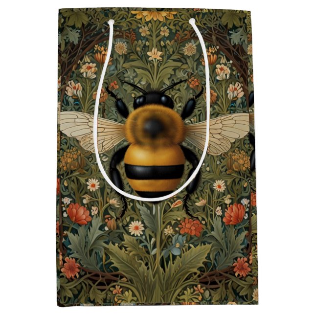 Bolsa De Regalo Mediana Elegante retro bumblebee boho arte floral botánico (Anverso)