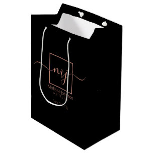 Bolsa De Regalo Mediana Elegante rosa dorado sobre negro