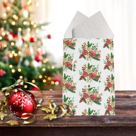 Bolsa De Regalo Mediana Elegante Rosas Red Gold Green Watercolor