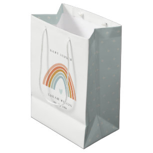 Bolsa De Regalo Mediana Elegante Rubor Blue Heart Rainbow Baby Shower