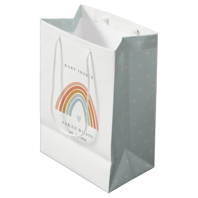 Bolsa De Regalo Mediana Elegante Rubor Blue Heart Rainbow Baby Shower (Angulo Anverso)
