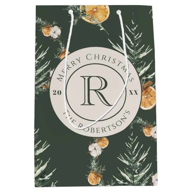Bolsa De Regalo Mediana Elegante Selva Verde acuarela Invierno Monogramado (Anverso)