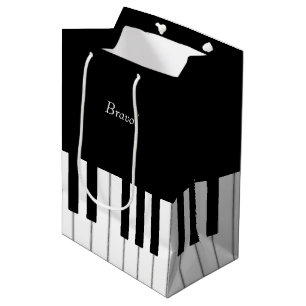 Bolsa De Regalo Mediana Elegante Teclado Piano Nombre y mensaje personaliz