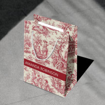 Elegante Toile de Jouy Roja Escena Francesa Vintag