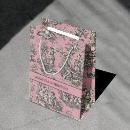 Bolsa De Regalo Mediana Elegante toile rosa negro vintage de jouy