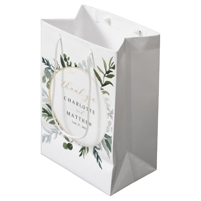 Bolsa De Regalo Mediana Elegante vegetación | Gracias Boda Gold (Angulo Anverso)
