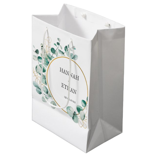 Bolsa De Regalo Mediana Elegante verde de oro Eucalipto Personalizado   (Angulo Anverso)