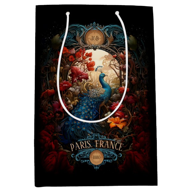 Bolsa De Regalo Mediana Elegante victoriano victoriano Peacock romántico (Anverso)