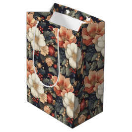 Bolsa De Regalo Mediana Elegante Vintage Christmas Poinsettia y Floral Ros