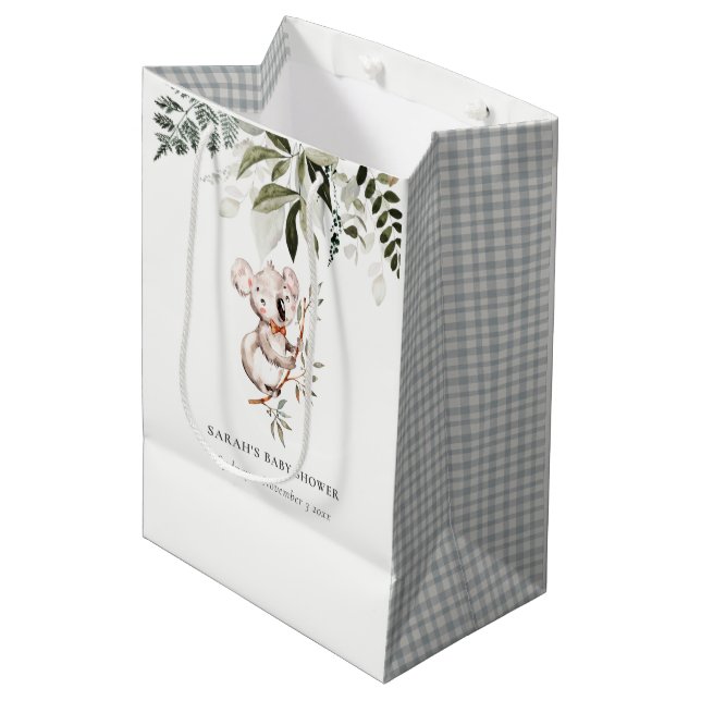 Bolsa De Regalo Mediana Elegante Y Cuidadosamente Koala Foliage Baby Showe (Angulo Anverso)
