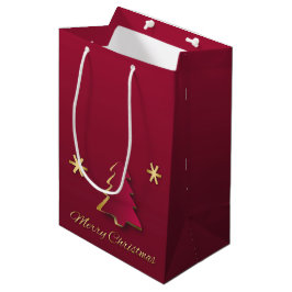 Bolsa De Regalo Mediana Elegante y elegante árbol de navidad rojo dorado