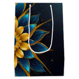 Bolsa De Regalo Mediana Elegante zafiro y Boda floral de oro