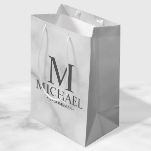 Bolsa De Regalo Mediana Elegantes Groomsmen Personalizados de Mármol Blanc