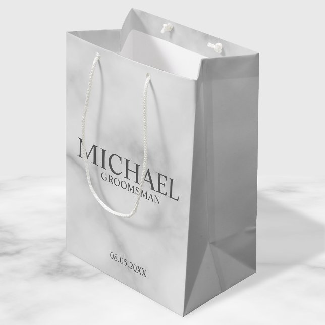 Bolsa De Regalo Mediana Elegantes Groomsmen Personalizados de Mármol Blanc (Subido por el creador)