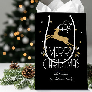 Bolsa De Regalo Mediana Elegantes Navidades Art Deco Rínder Oro Negro