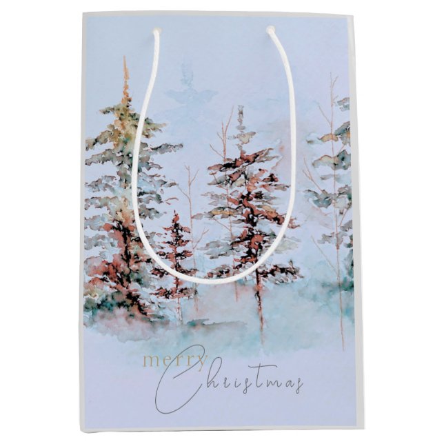Bolsa De Regalo Mediana Elegantes Navidades de acuarela Vacaciones en Pine (Anverso)