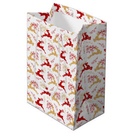 Bolsa De Regalo Mediana Elegantes Navidades de renos rojos con copo de nie