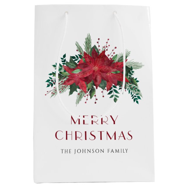 Bolsa De Regalo Mediana Elegantes Navidades florales de Poinsettia Roja (Anverso)