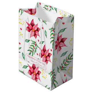 Bolsa De Regalo Mediana Elegantes Navidades Rojos Cálidos Florales