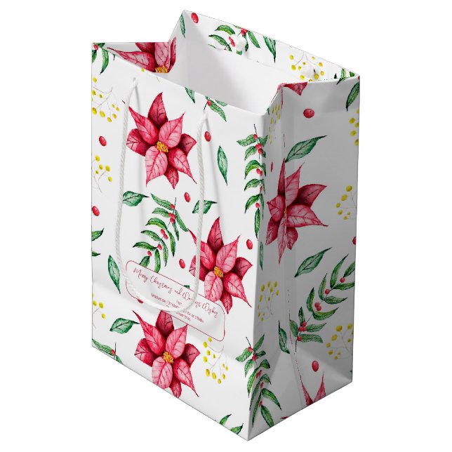 Bolsa De Regalo Mediana Elegantes Navidades Rojos Cálidos Florales (Angulo Anverso)