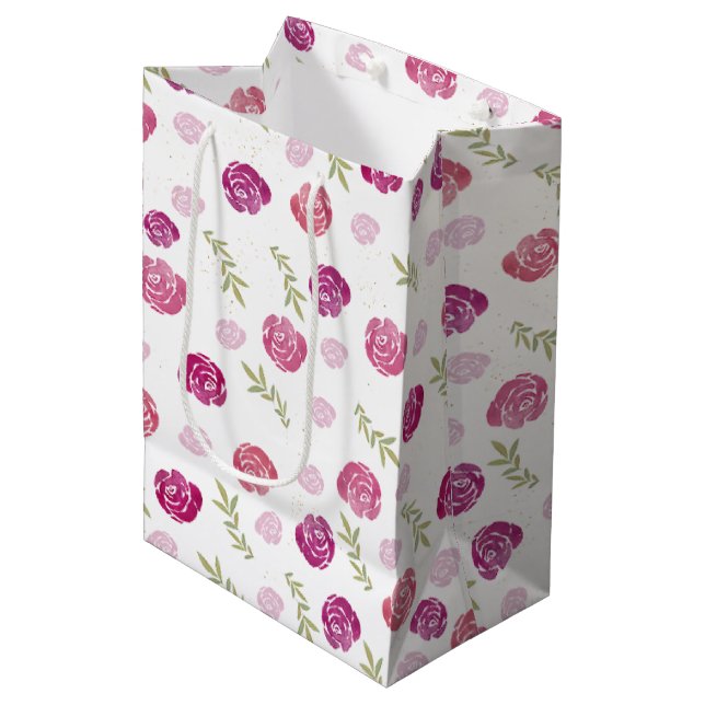 Bolsa De Regalo Mediana Elegantes Rosas florales rosadas y moradas de Boni (Angulo Anverso)