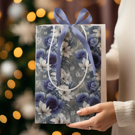 Bolsa De Regalo Mediana Elegantes rosas y azules y lirios