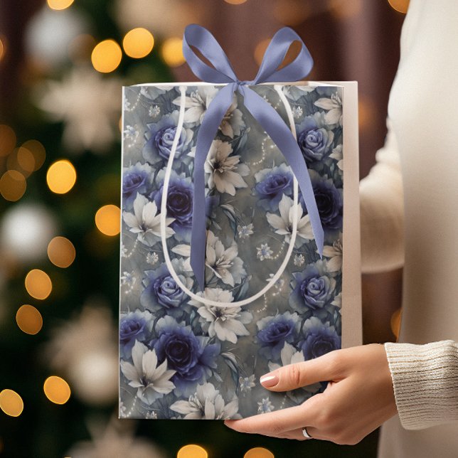 Bolsa De Regalo Mediana Elegantes rosas y azules y lirios (Subido por el creador)
