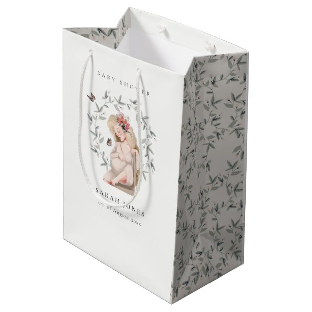 Bolsa De Regalo Mediana Elegantes y elegantes mujeres Foliage Baby Shower (Angulo reverso)
