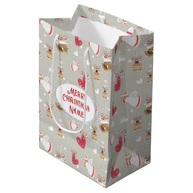Bolsa De Regalo Mediana Elementos de Navidad Ángeles Pajaritos (Angulo Anverso)