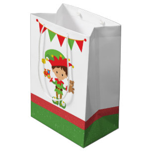 Bolsa De Regalo Mediana Elf con regalos y uva de fondo blanco