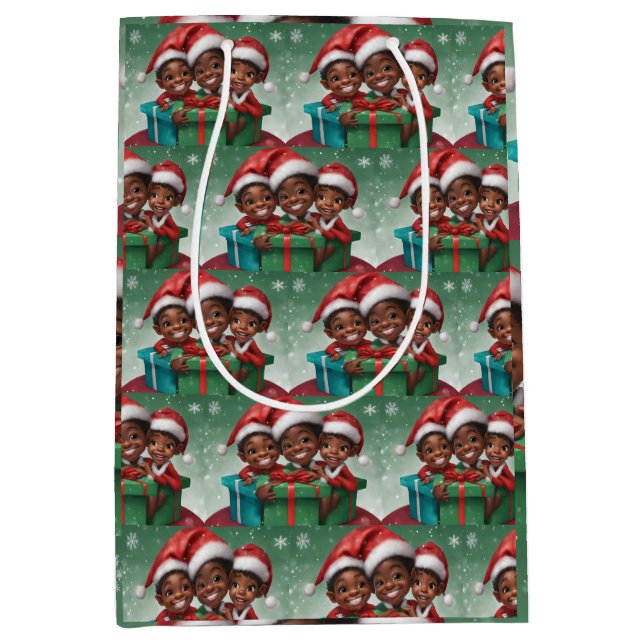Bolsa De Regalo Mediana Elf Navidades afroamericanos (Anverso)