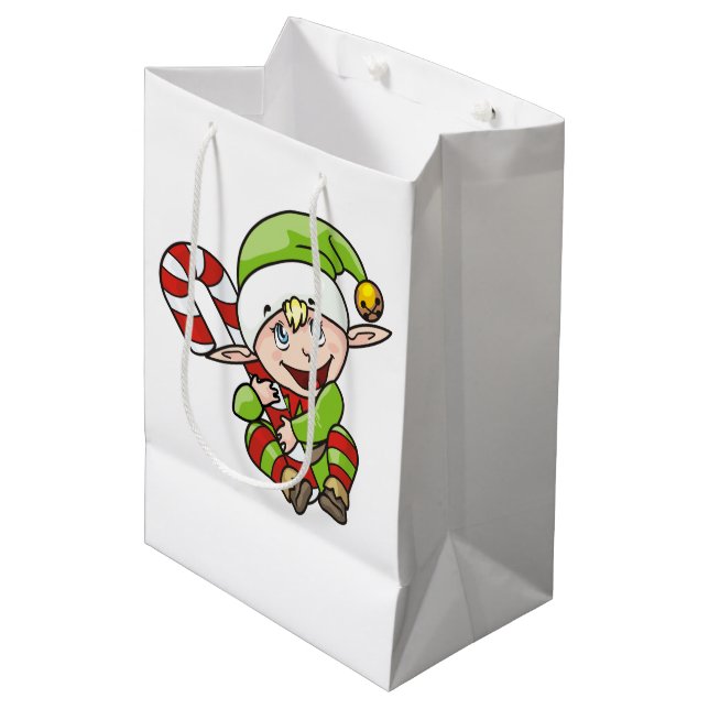 Bolsa De Regalo Mediana Elf navidades con niños de Candy Cane (Angulo Anverso)